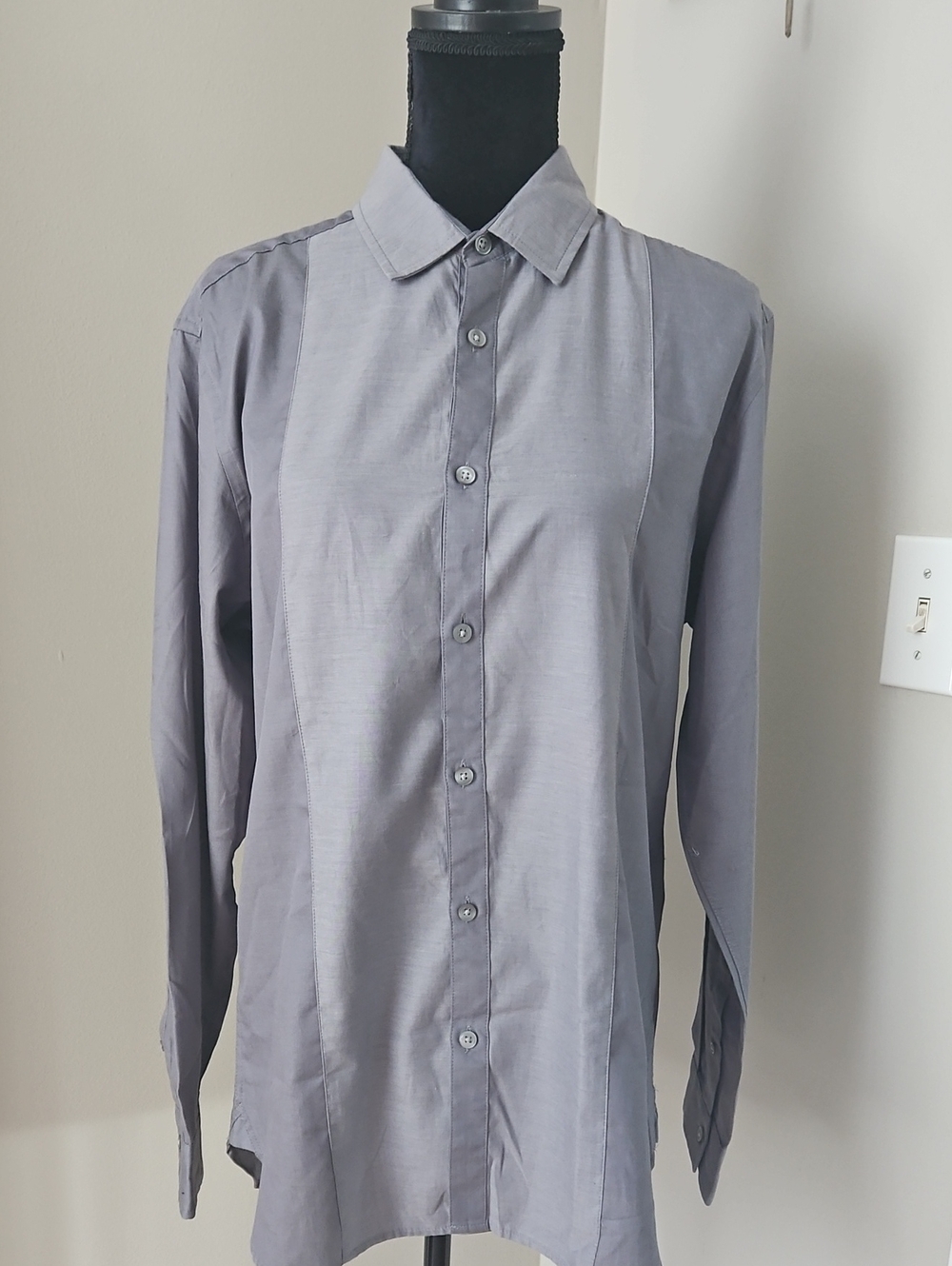 Alfani Men's Long-Sleeve Gray Button-Up Dress Shirt